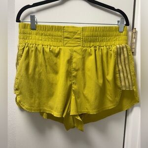 Free People Movement Chartreuse Running Shorts Lace Panel Lined Zip Pocket Size